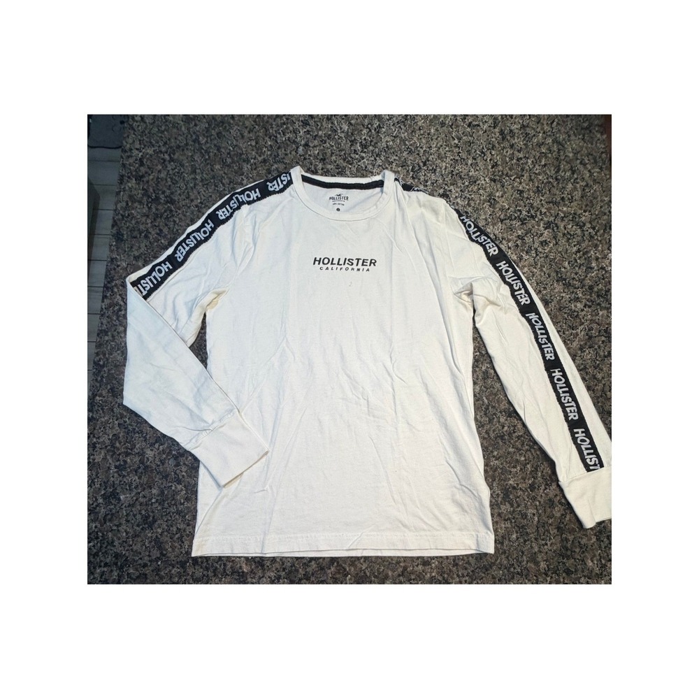 Hollister California Womens White Long Sleeve Logo Tape T-Shirt Size S Cotton